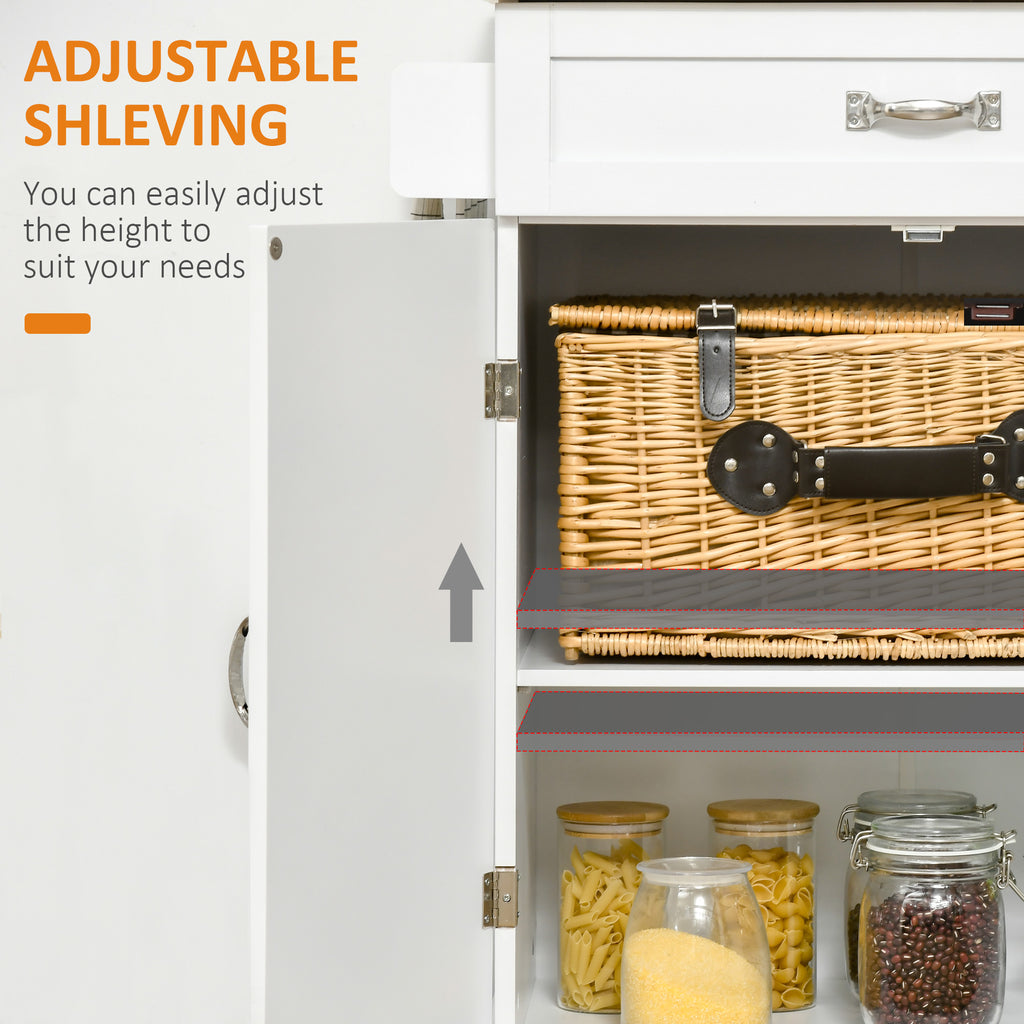 Foldable Kitchen Island with Storage Drawer, Farmhouse Style Rolling Utility Cart, Coffee Bar Cabinet on Wheels with Drop-Leaf Wood Top, White