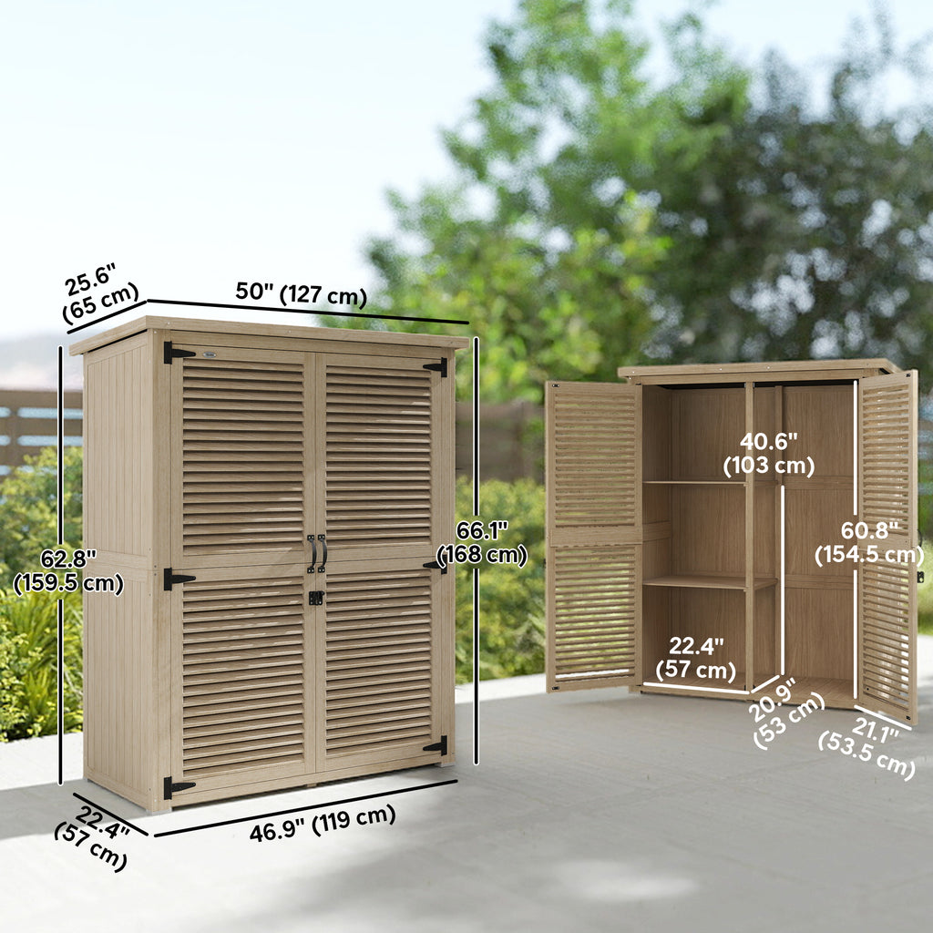 30" x 20" x 47" Wooden Garden Shed, Outdoor Storage Shed with Waterproof Asphalt Roof, Shelves, Natural