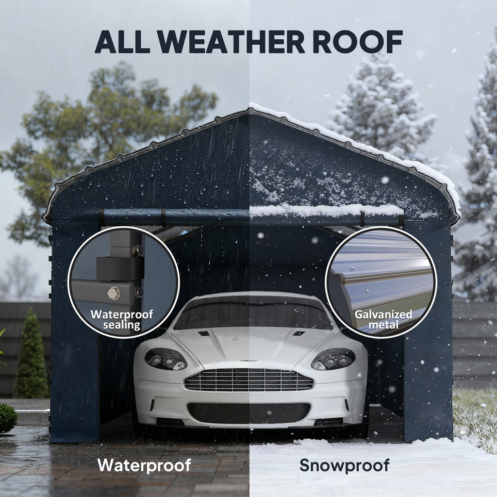 10' x 15' Metal Carport, Heavy Duty Garage Car Shelter with Galvanized Metal Roof and Removable Sidewalls, Dark Grey