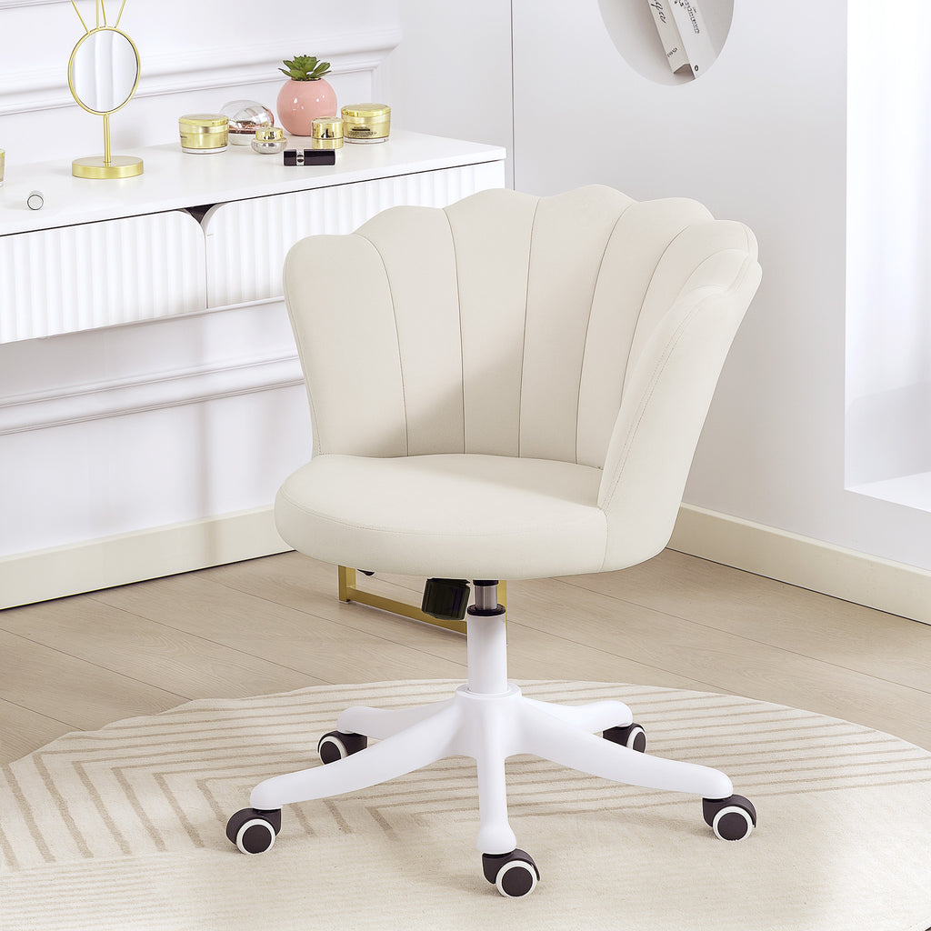 Office Chair, Armless Swivel Desk Chair with Adjustable Height, Backrest, Tilt Function for Office, Vanity, Cream White