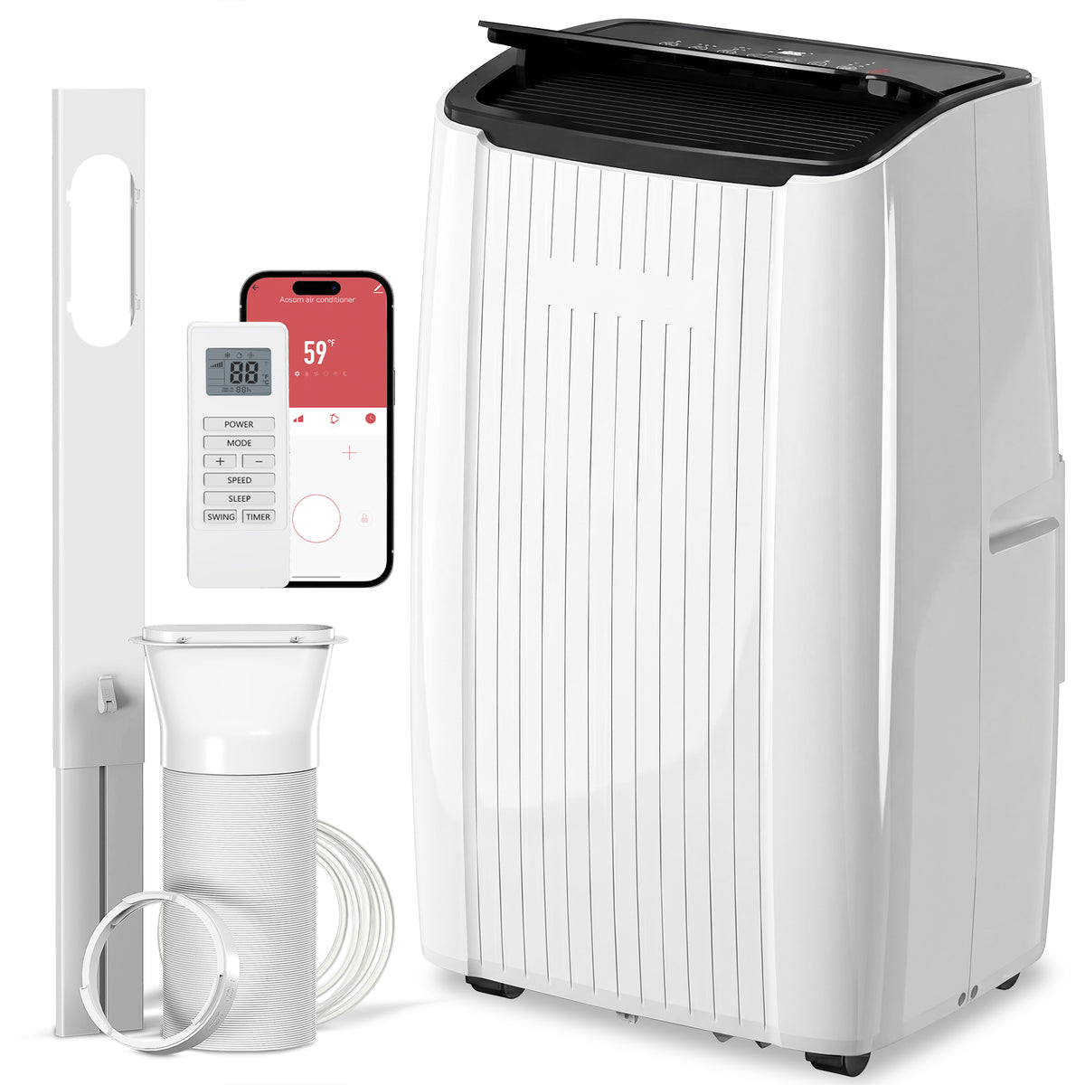 14,000 BTU 5-ኣብ-ሓደ ተንቀሳቓሲ ኣየር ኮንዲሽነር ምስ መስሓል፣ ሙቐት፣ ደርቂ ኣየር፣ ፋን፣ ድቃስ፣ ዋይፋይ ድምጻዊ ቁጽጽር፣ ጸሊም