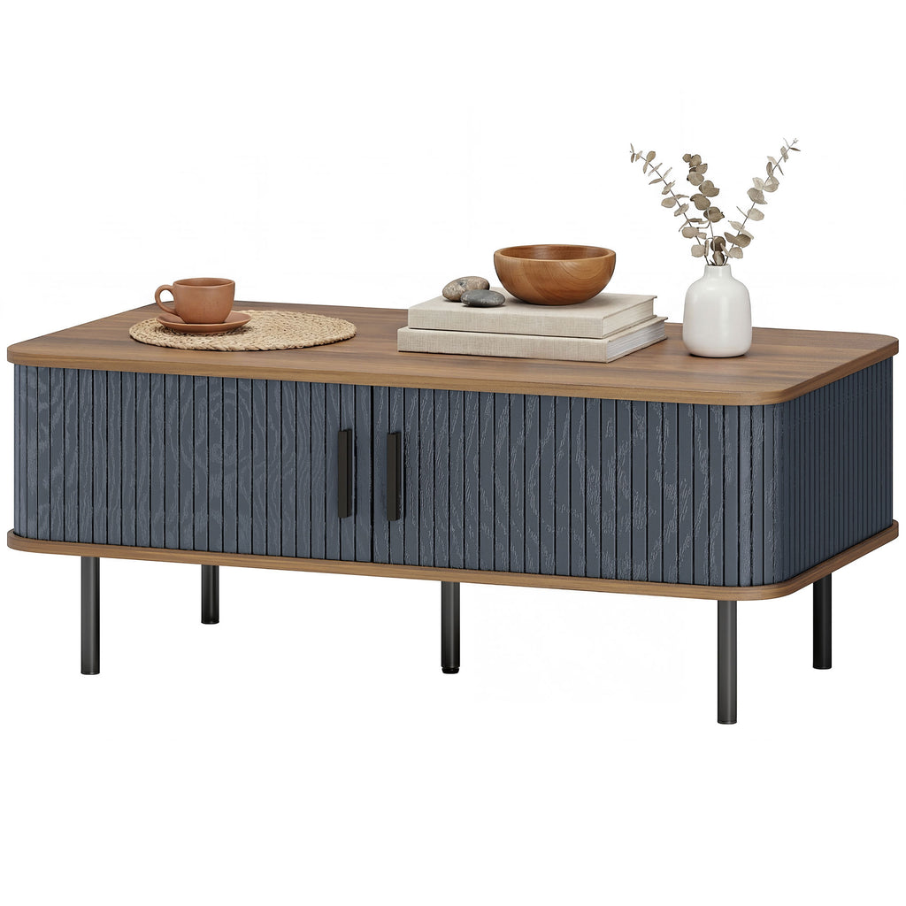 Nordic Side Table ምስ Fluted Tambour ዝንቀሳቐስ ማዕጾታትን ኣስራሓ እግሩን፣ መበሊ ዕቑር ንዘቕርብ ሳንዱቕ ንመቀመጢ ክፍሊ፣ ጸሊም