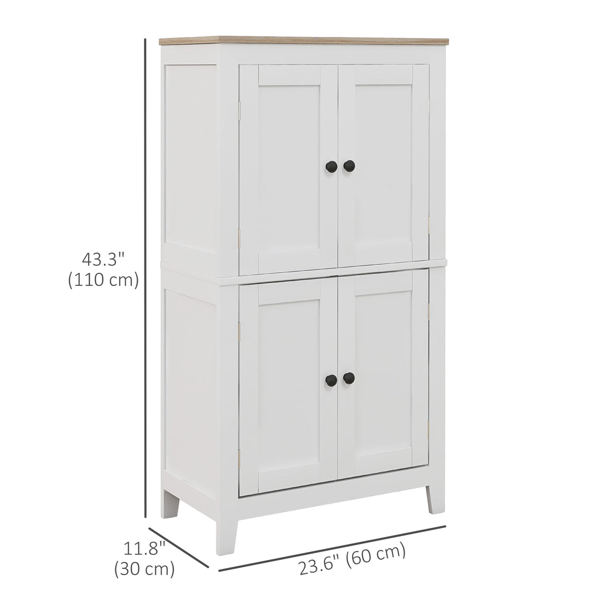Bathroom Storage Cabinet, Modern Bathroom Floor Cabinet with 4 Doors and 2 Adjustable Shelves, White