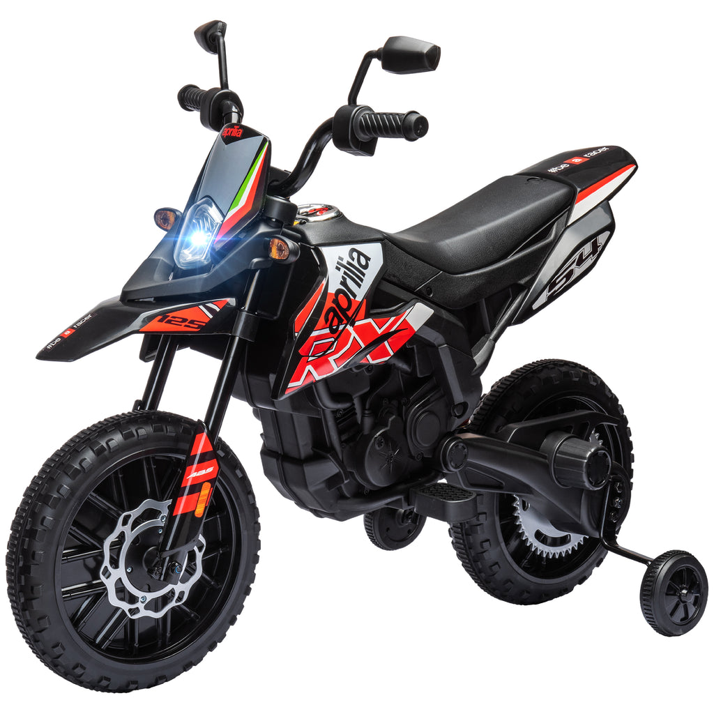 دراجة نارية كهربائية للأطفال مرخصة من Qaba 12V Aprilia، دراجة ترابية تعمل بالبطارية مع عجلات تدريب للأعمار 3-8، أحمر