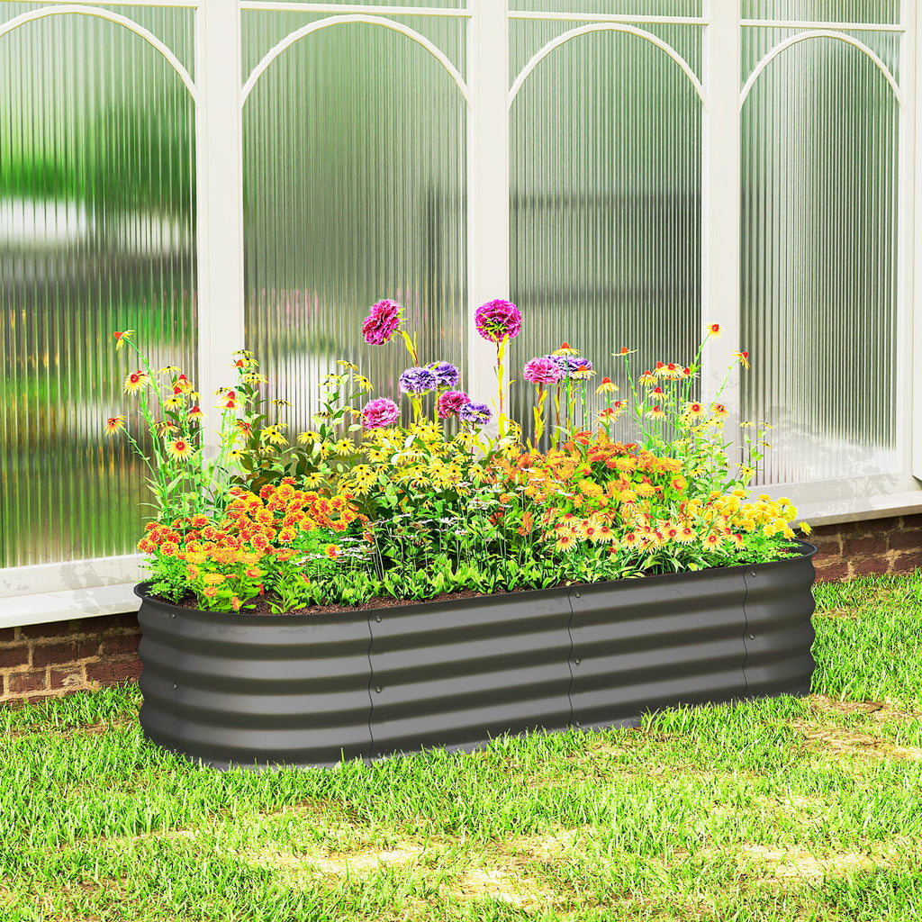 6.4 x 2 x 1ft Galvanized Raised Garden Bed Kit, Metal Planter Box with Safety Edging, Dark Grey