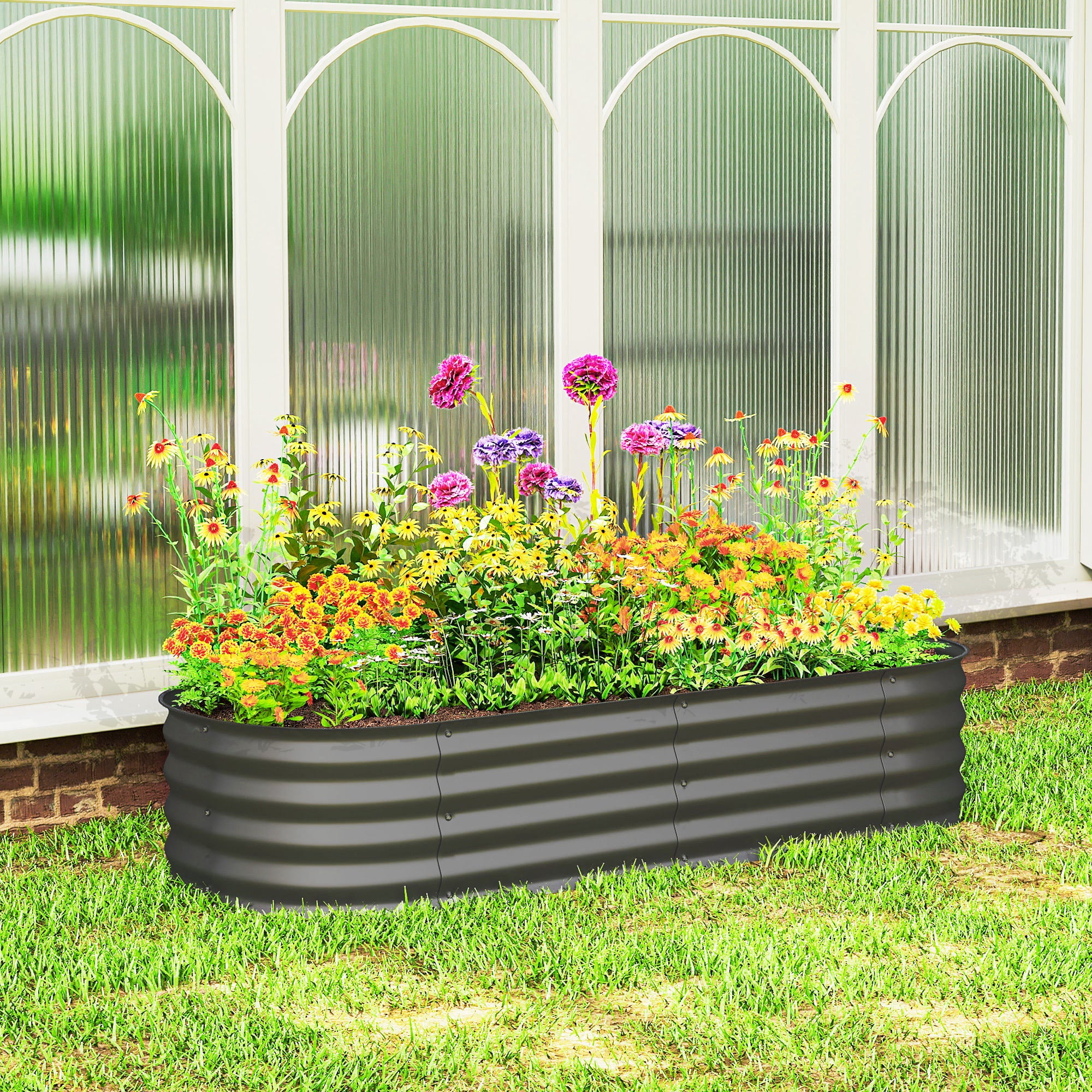 6.4 x 2 x 1ft Galvanized Raised Garden Bed Kit, Metal Planter Box with Safety Edging, Dark Grey