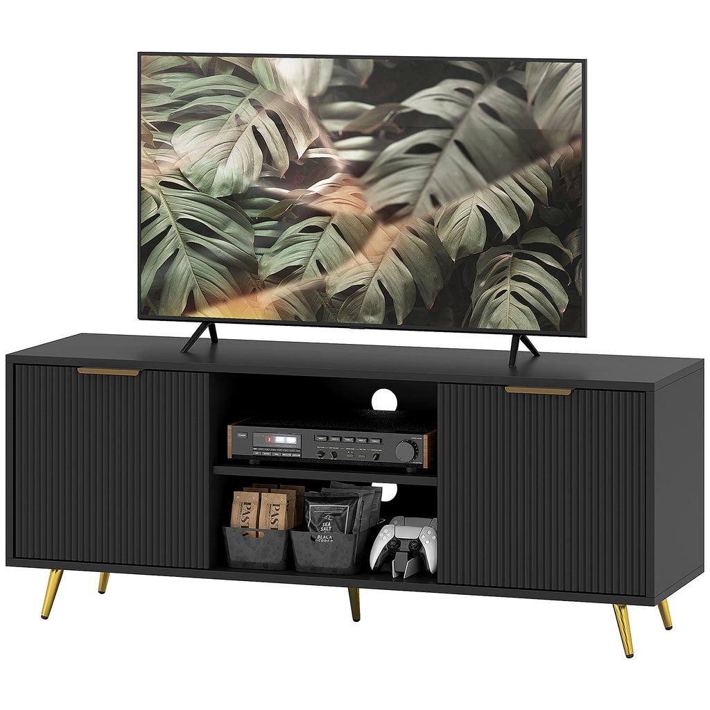 TV Stand with Storage for 55 Inch TV, Modern TV Cabinet with 2 Open Shelves and 2 Cabinets for Living Room, White