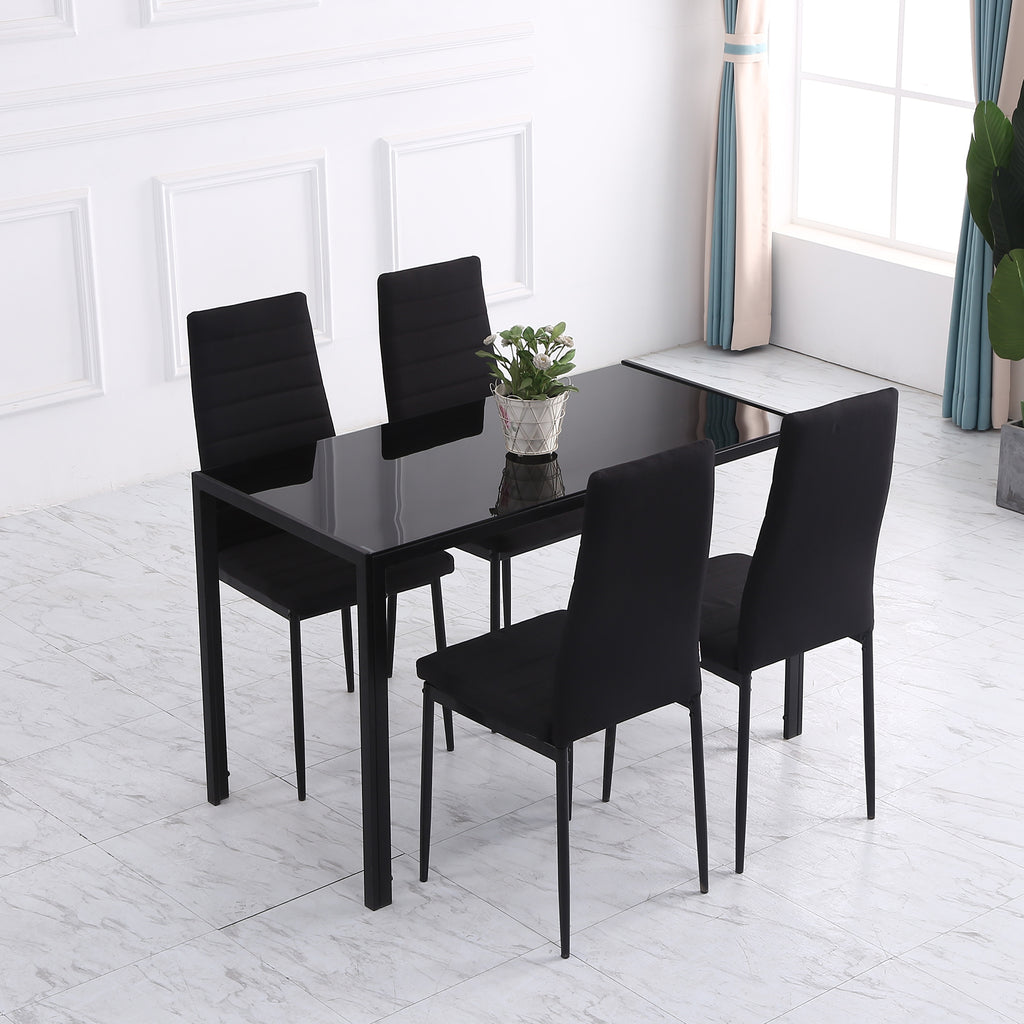 Modern Dining Chairs High Back Upholstered Linen Fabric with Metal Legs for Kitchen Black