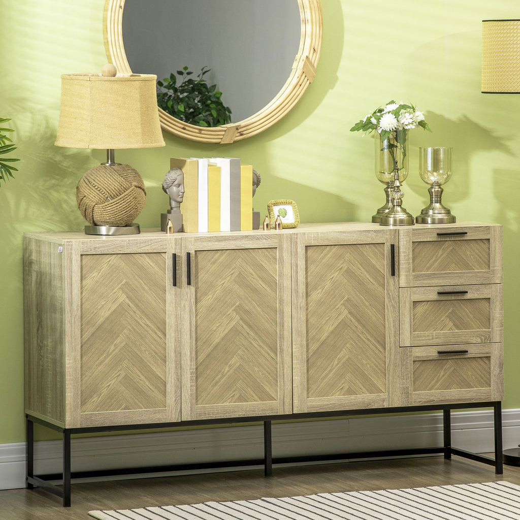 Buffet Cabinet, Coffee Bar Cabinet with Drawers and Adjustable Shelves, Oak