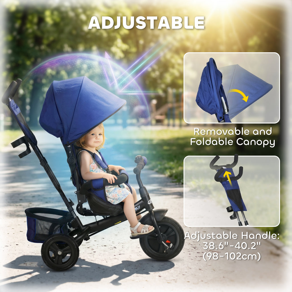 Qaba 6 in 1 Tricycle for Toddler 1-5 Years with Parent-Push Handle, Dark Blue