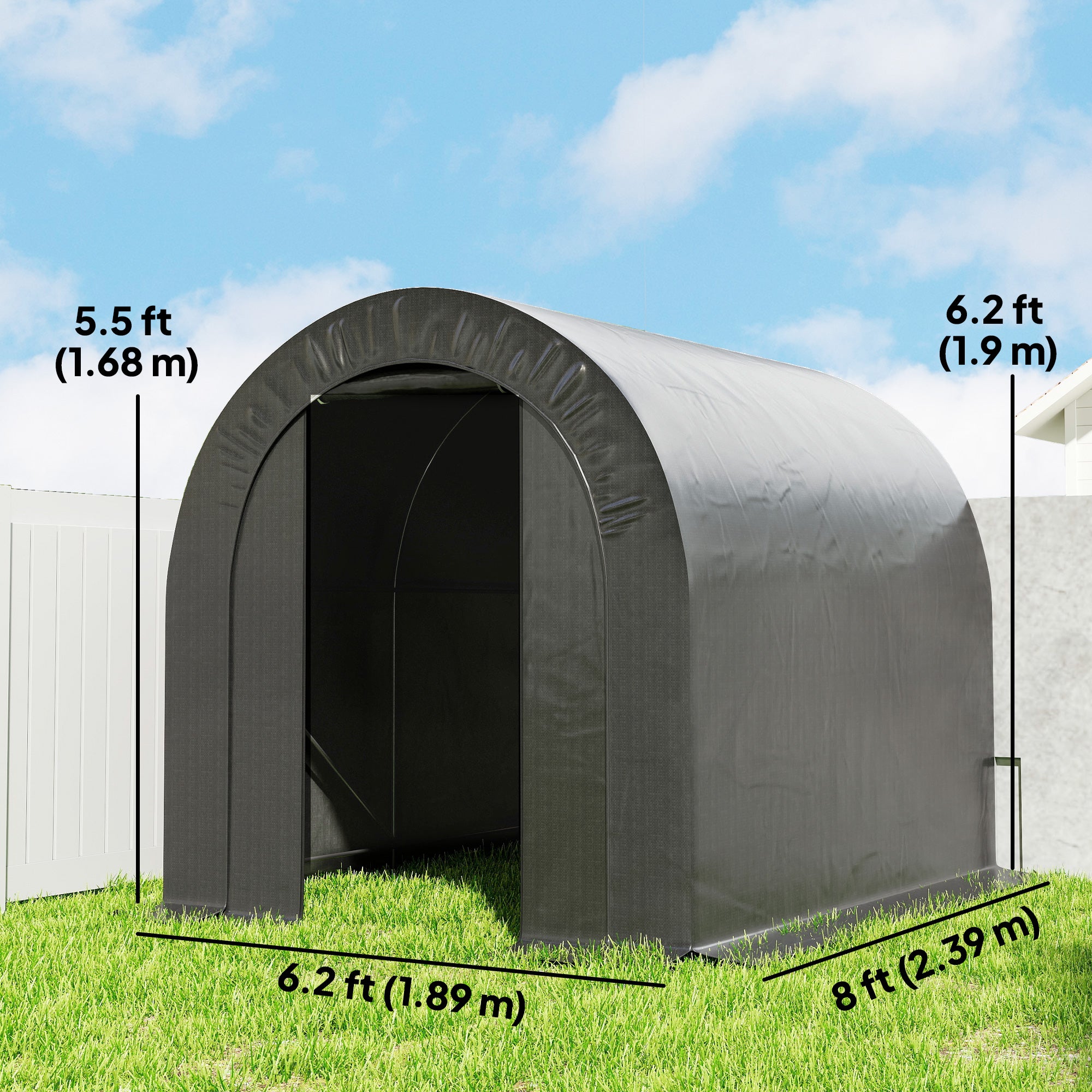 5' x 8' Outdoor Storage Shed, Heavy Duty Galvanized Steel Portable Shed for Bike, Motorcycle, Garden Tools, Black
