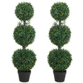 3.3FT Artificial Boxwood Topiary Tree Set of 2, Faux Three Ball Topiary Tree in Pot for Indoor Outdoor Decor, Green
