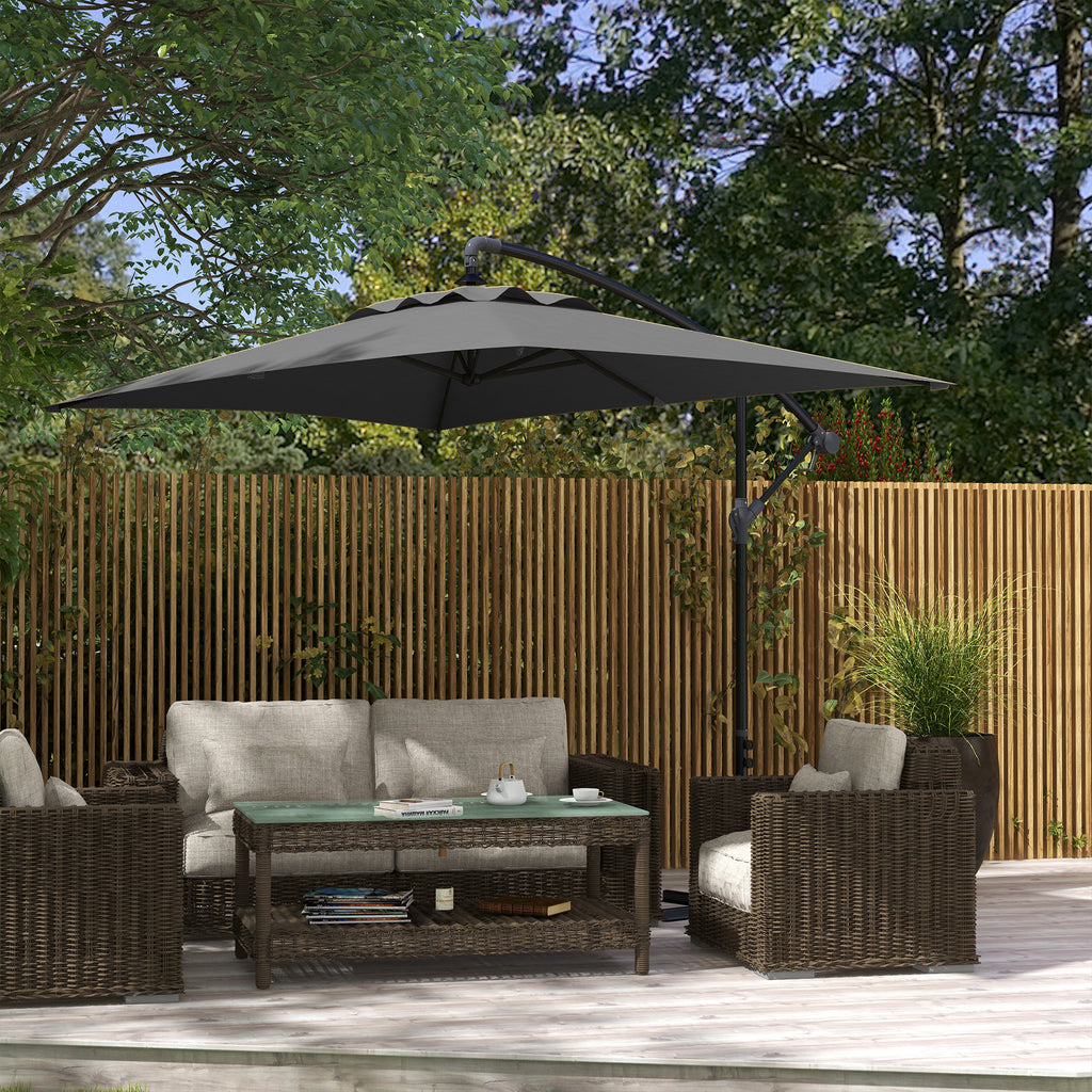 3(m) patio offset umbrella, with Cross Base - Dark Grey