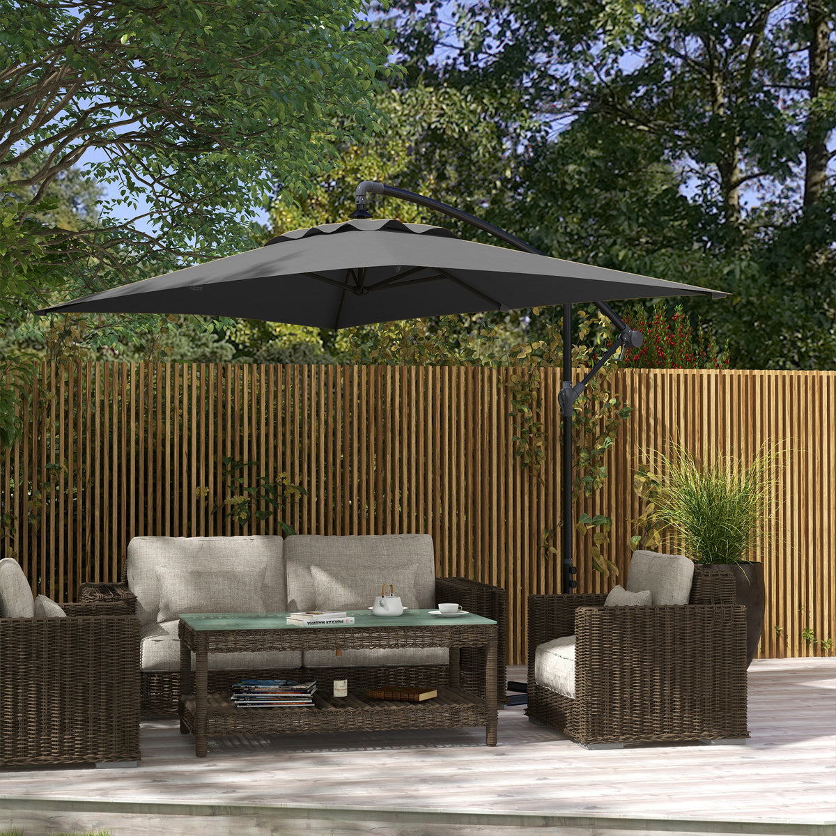 3(m) patio offset umbrella, with Cross Base - Dark Grey