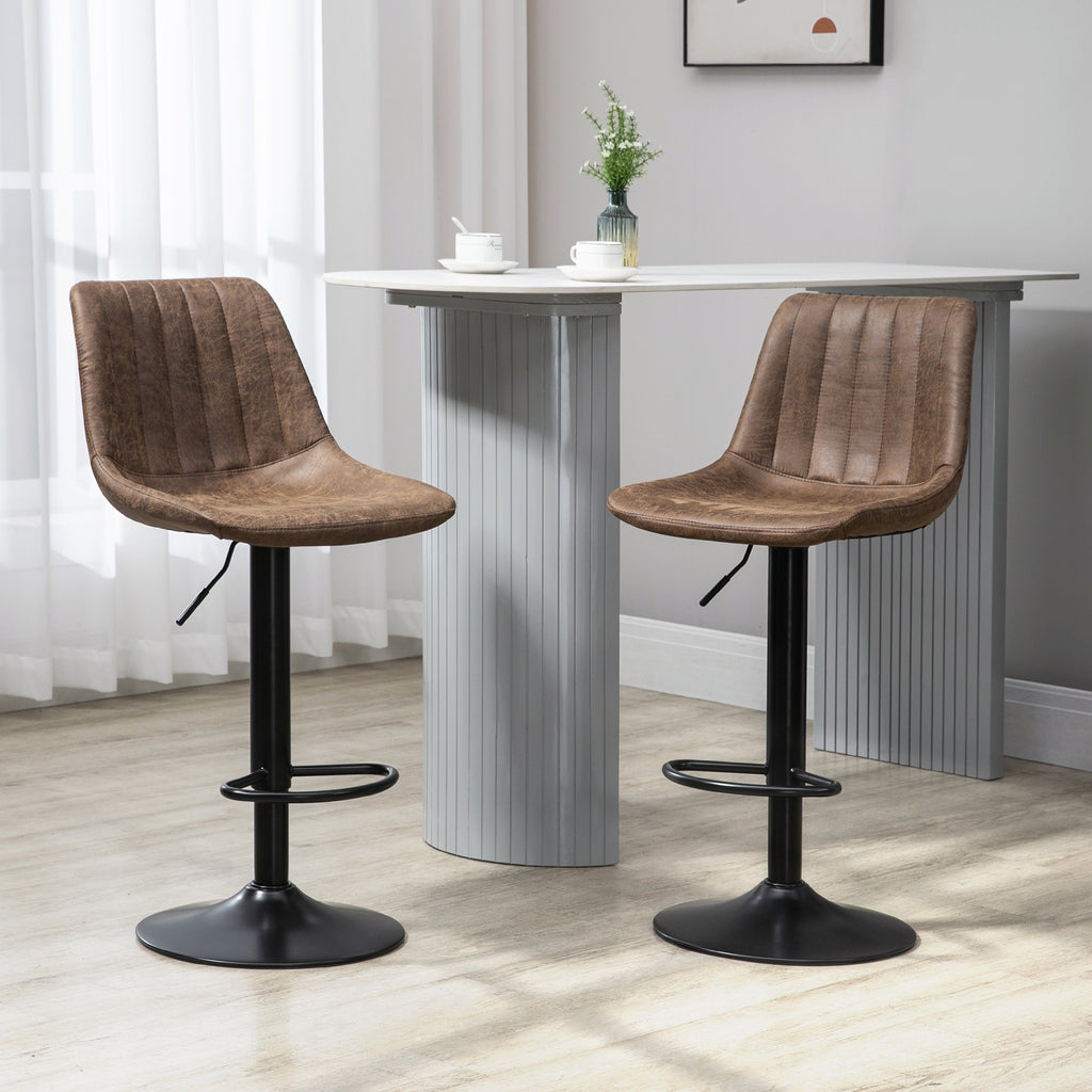 Adjustable Bar Stools Set of 2, Leathaire Swivel Barstools with Back and Footrest, Upholstered Bar Chairs for Kitchen, Dining Room, Home Pub, Brown