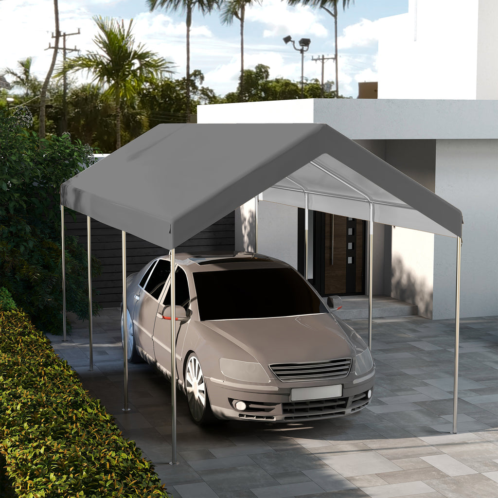 10 x 20 ፉት ካርፖርት ምትክ ካኖፒ፣ ከ UV ዝከላኸል ጋራጅ መኪና መሸፈኒ ምስ ቦል ባንጂ ገመዳት፣ ጸሊም ግራጫ