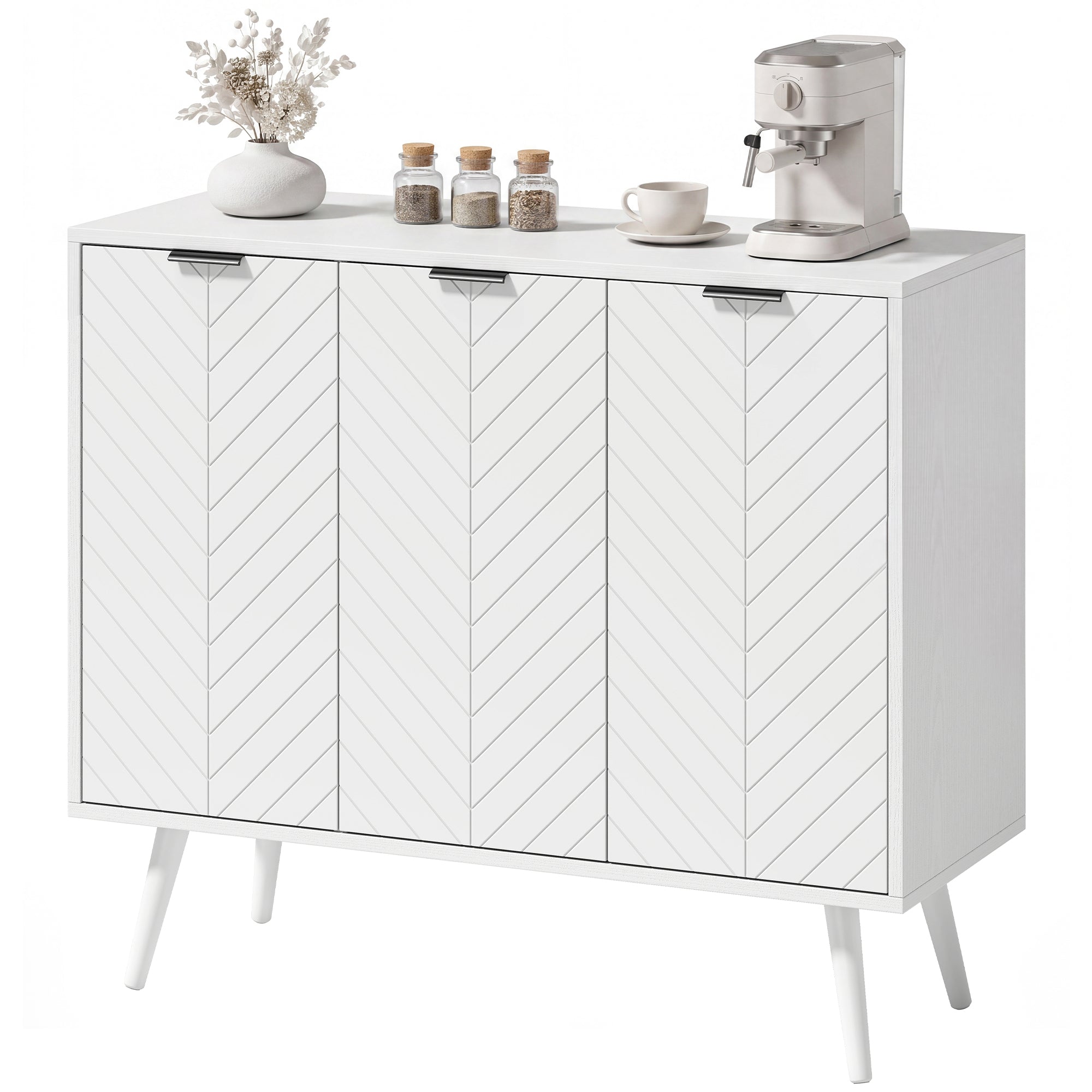 Modern Sideboard and Buffet, Dining Room Cabinet with Adjustable Shelves and 4 Doors, Black