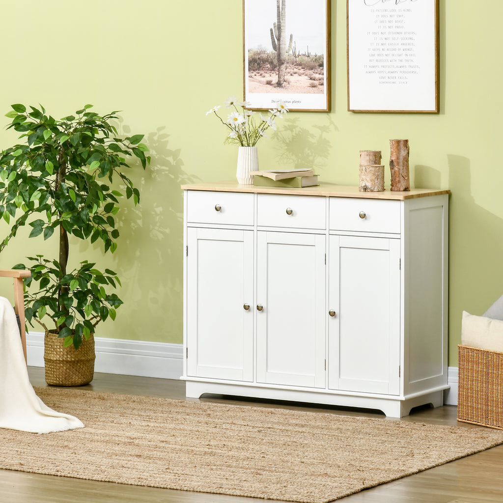 Modern Sideboard, Buffet Cabinet with Storage Cabinets, Drawers and Adjustable Shelves for Living Room, White