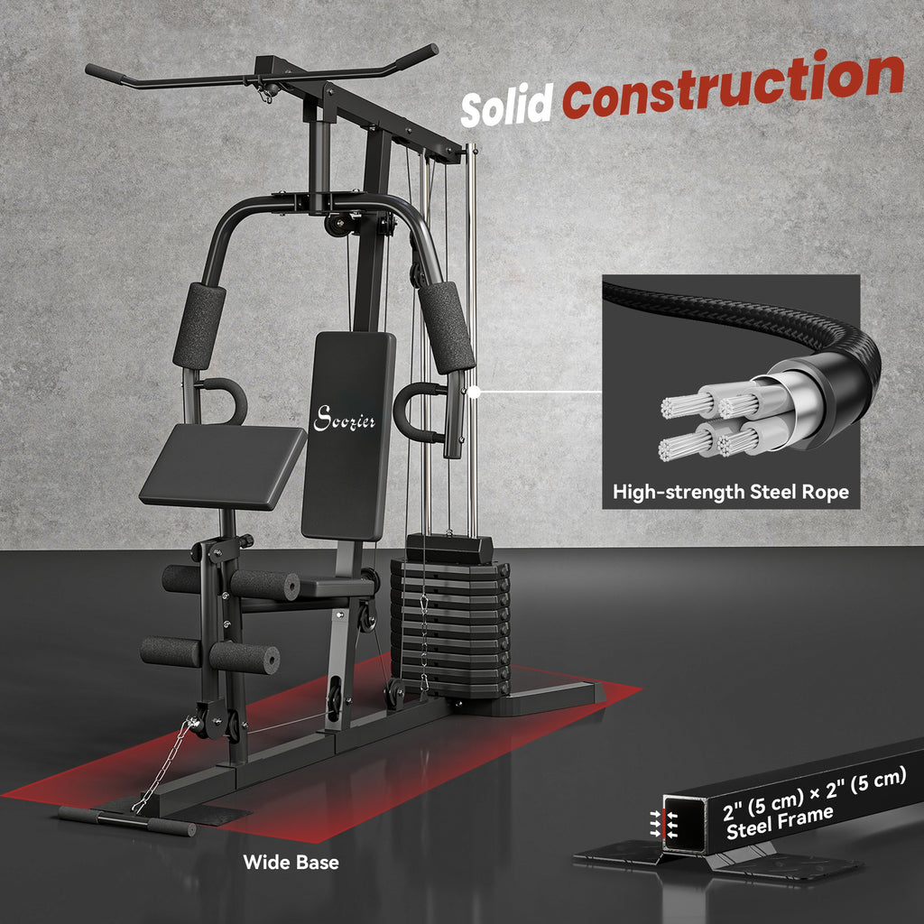 Soozier Multi-Exercise Home Gym Station with 99lbs Weight Stack, for Full Body Workout
