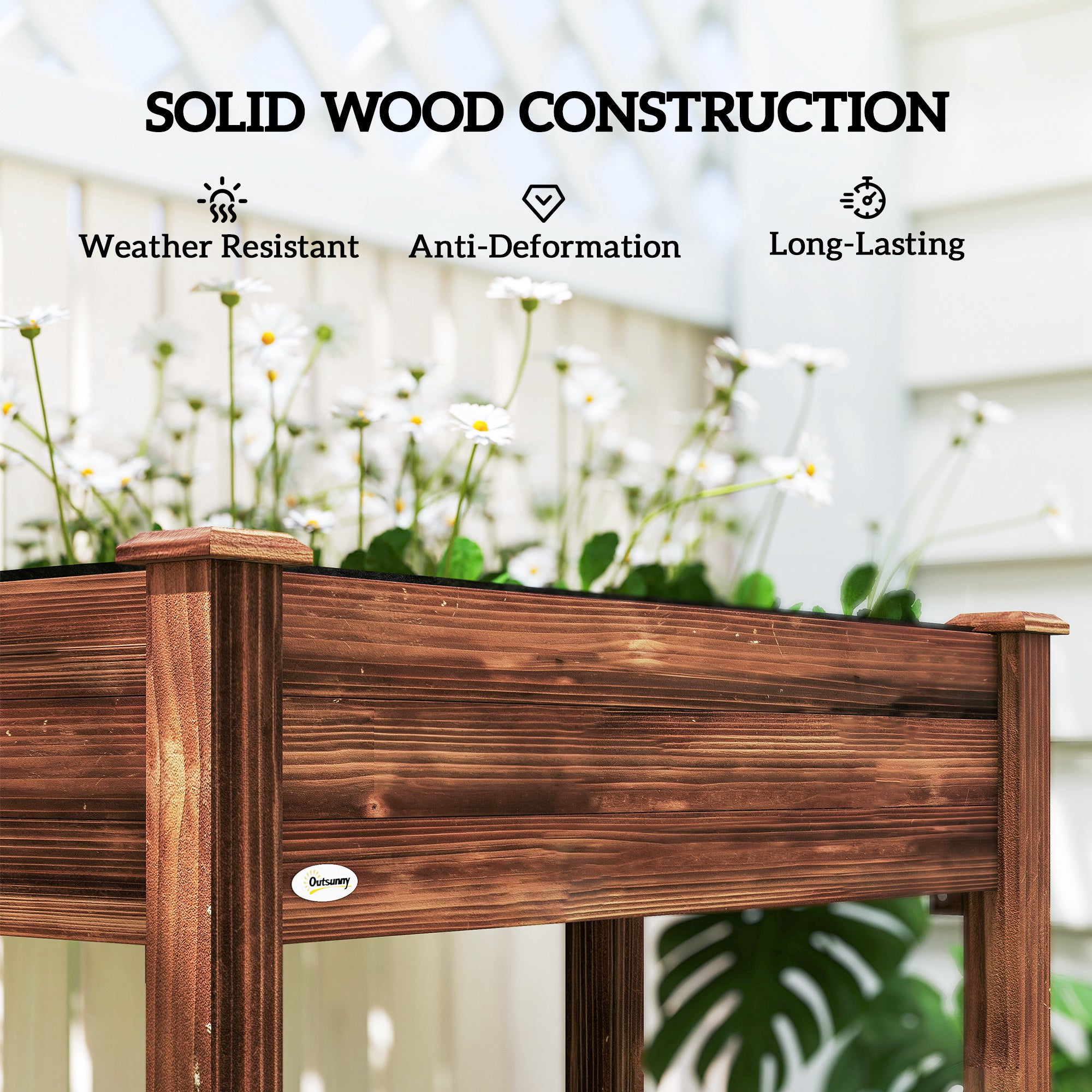 48" x 22" x 30" Wooden Patio Raised Garden Bed Planter, Elevated Planter Box with Legs, Carbonized