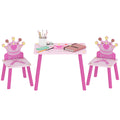 Qaba 3-Piece Set Kids Wooden Table Chair with Crown Pattern Easy to Clean Gift for Girls Toddlers Age 2-4 Years Old Pink