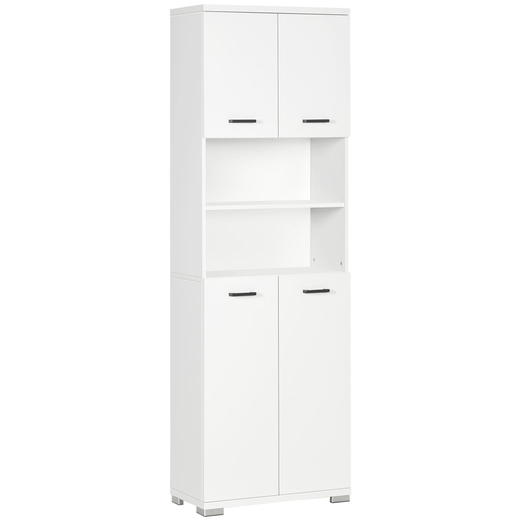 Bathroom Cabinet, Freestanding Linen Cabinet with Open Shelves and Cupboards, 23.6"x13.2"x72", White