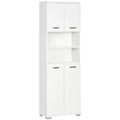 Bathroom Cabinet, Freestanding Linen Cabinet with Open Shelves and Cupboards, 23.6"x13.2"x72", White