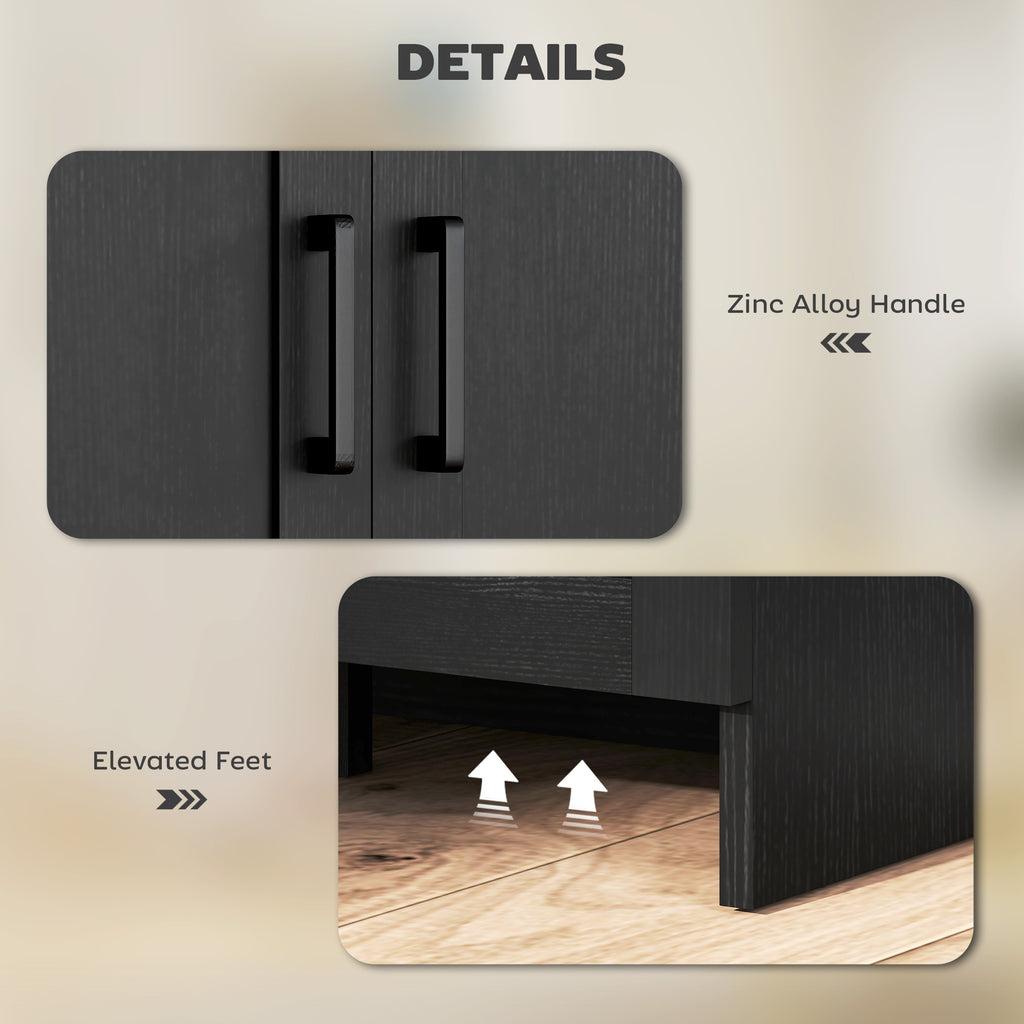 Modern Sideboard Buffet Cabinet, Modern Kitchen Storage Cabinet with 3 Doors Adjustable Shelves, for Dining Room, Black
