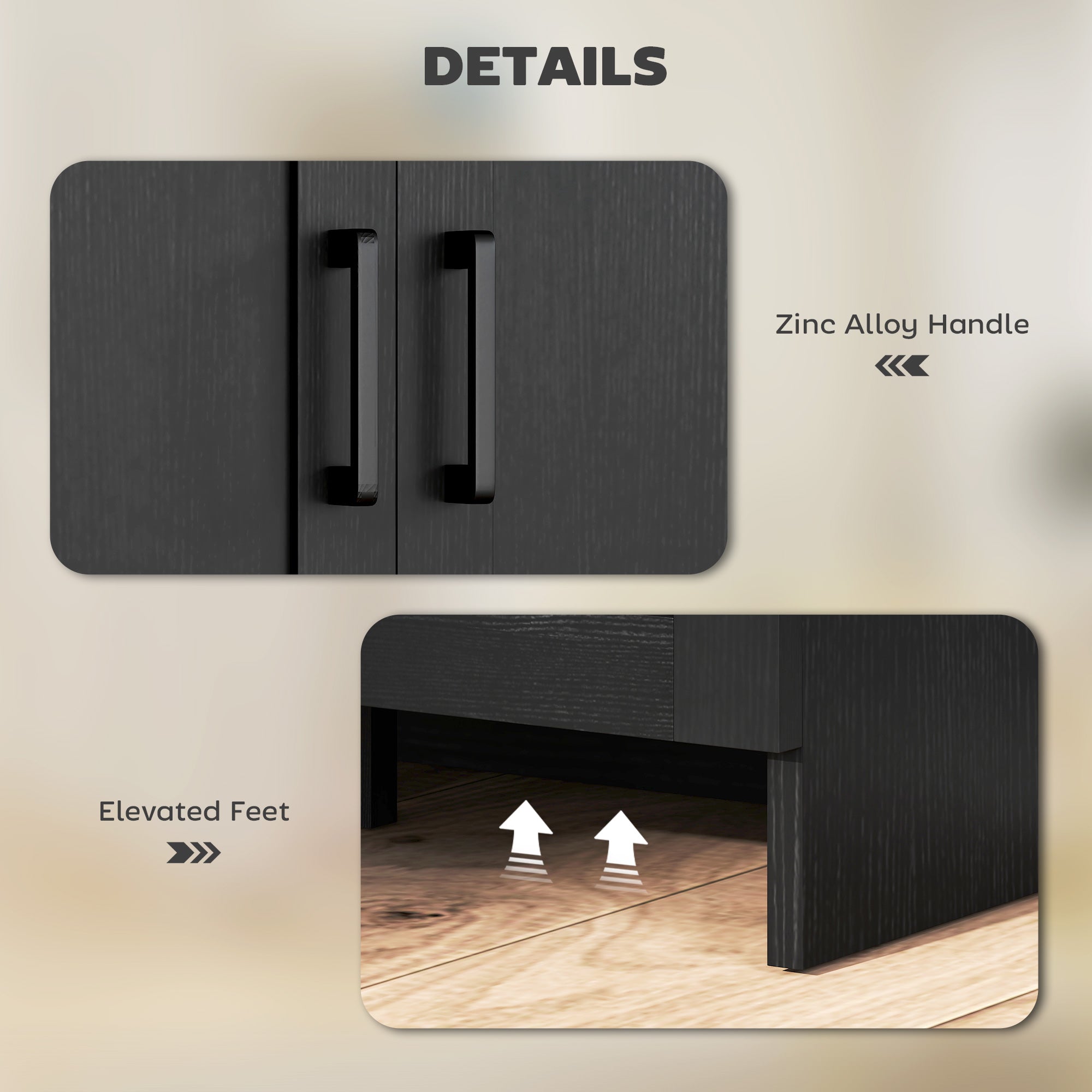 Modern Sideboard Buffet Cabinet, Modern Kitchen Storage Cabinet with 3 Doors Adjustable Shelves, for Dining Room, Black