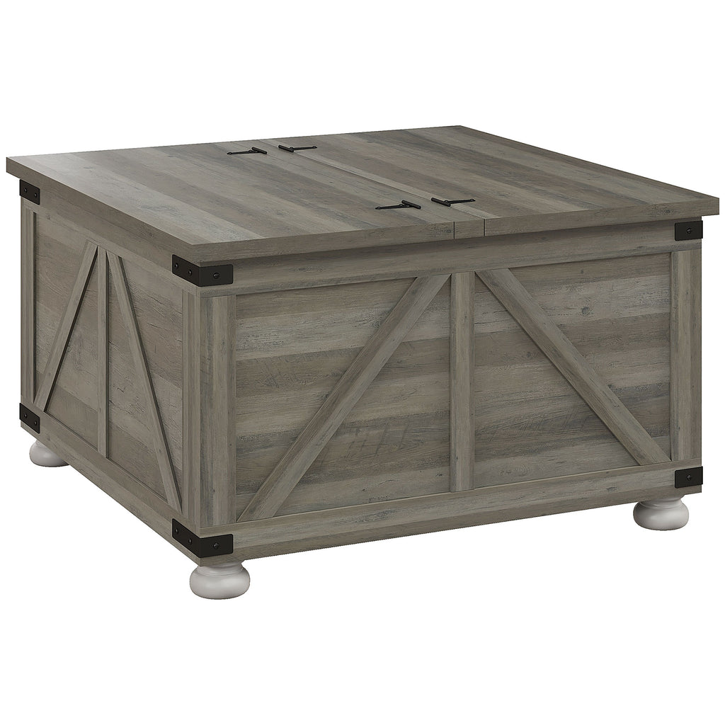 Farmhouse Coffee Table, Square Center Table with Flip-top Lids, Hidden Storage Compartment and Wooden Legs, Distressed Grey