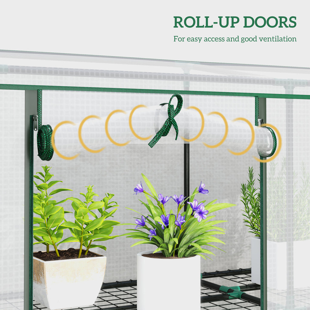 Lean-to Greenhouse with 3 Tier Shelves, Mini Greenhouse with 3 Roll-Up Doors for Indoor Outdoor, Green