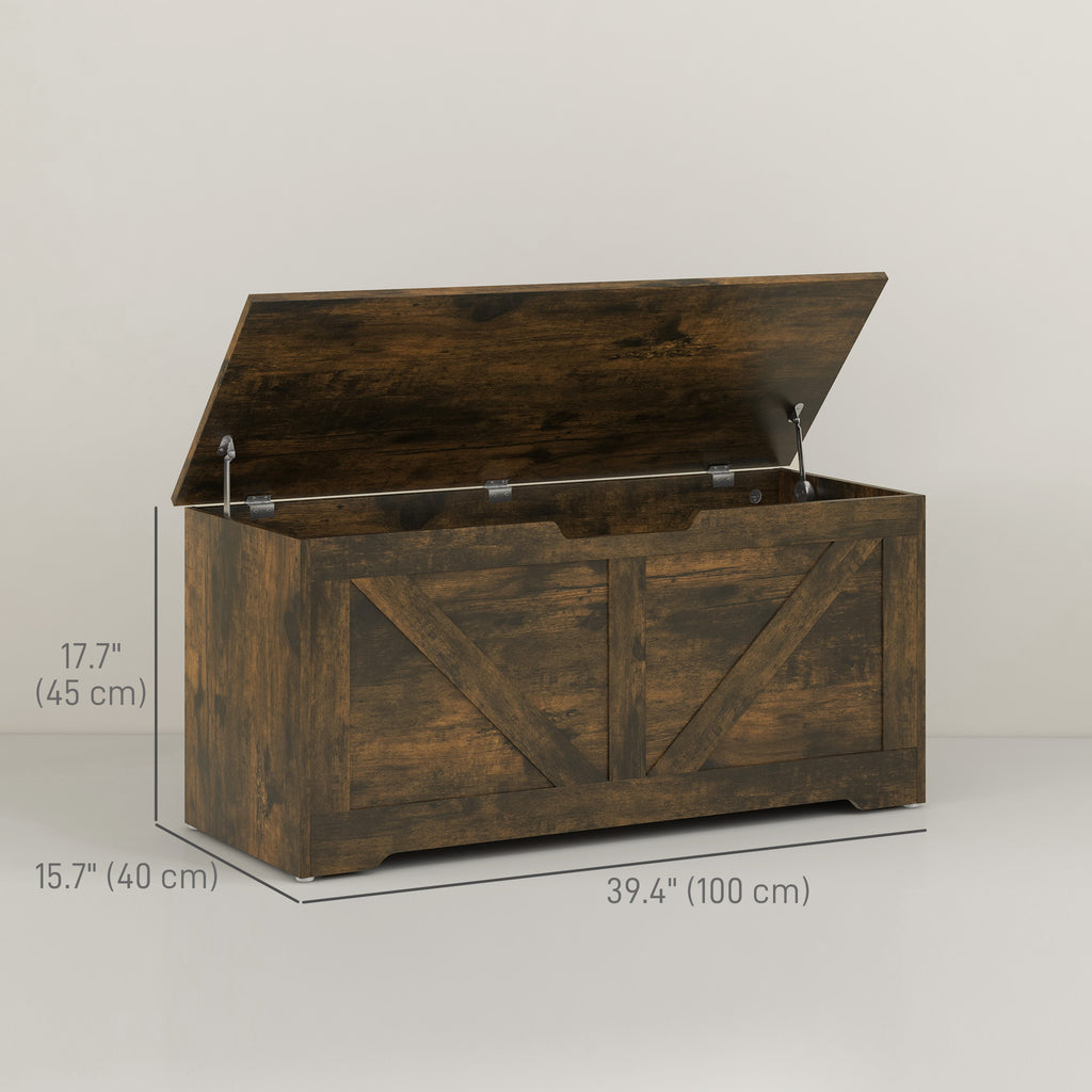39.4 Inches Storage Chest, Storage Trunk with 2 Safety Hinges for Living Room, Black Wood Grain