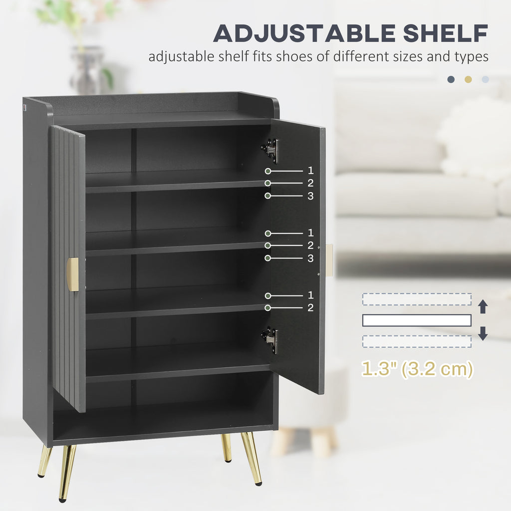 ናይ መእተዊ ጫማ መዕቆቢ ካቢኔት፣ ጸበብ ዝበለ ጫማ መዕቆቢ ካቢኔት ምስ ተቐያያሪ መደርደሪታትን ክፉት መደርደሪን ን15 ጥንዲ ጫማ፣ ግራጫ