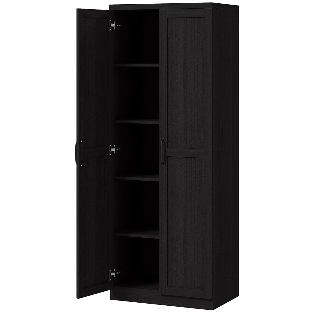 63" Kitchen Storage Cabinet, 5-tier Pantry Cabinet with Doors and Adjustable Shelves for Dining Room, Black
