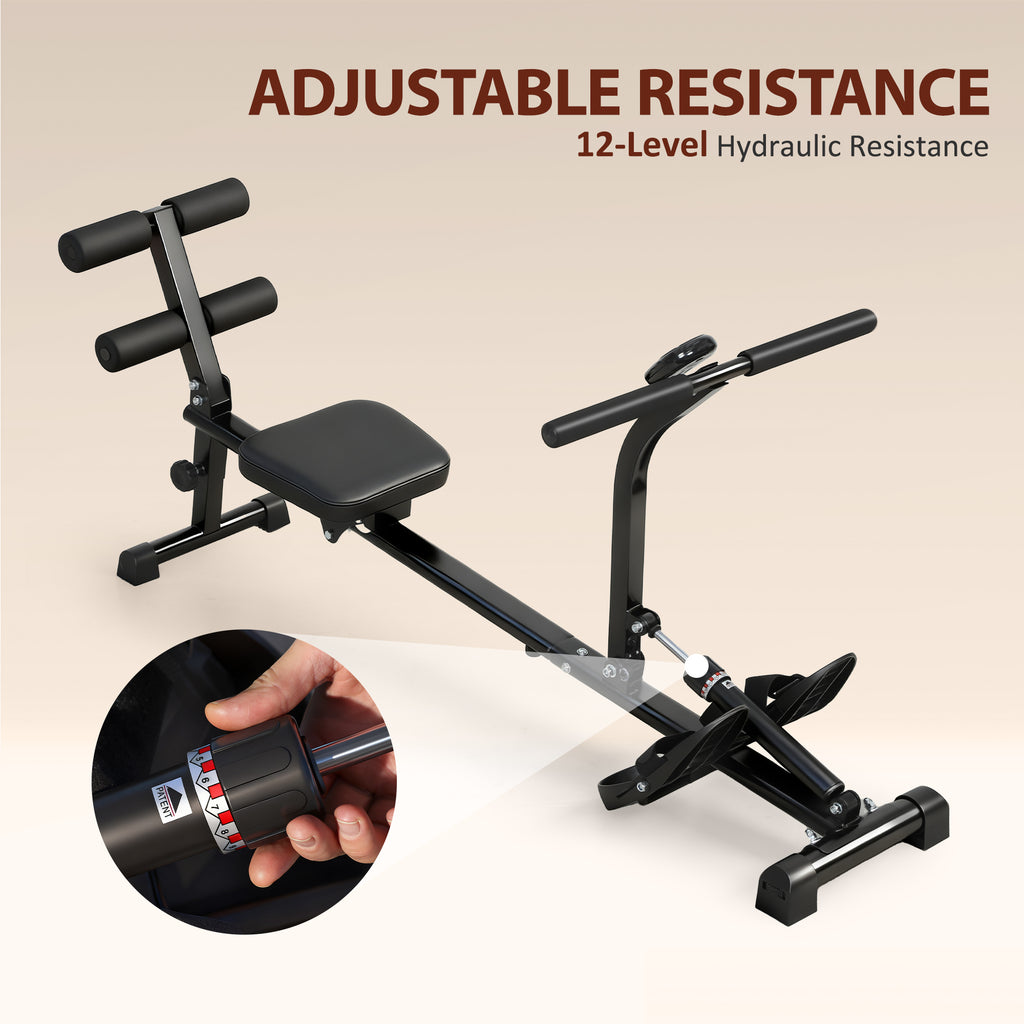 Soozier Hydraulic Rowing Machine with LCD Monitor, Sit-Up Function for Home Gym, Black