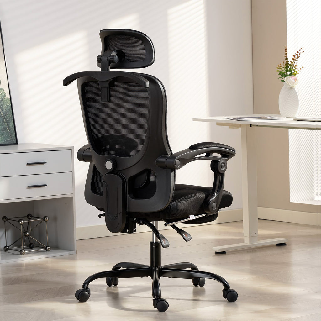 Office Chair, Ergonomic Mesh Computer Desk Chair with Adjustable Headrest, Lumbar Support, Black