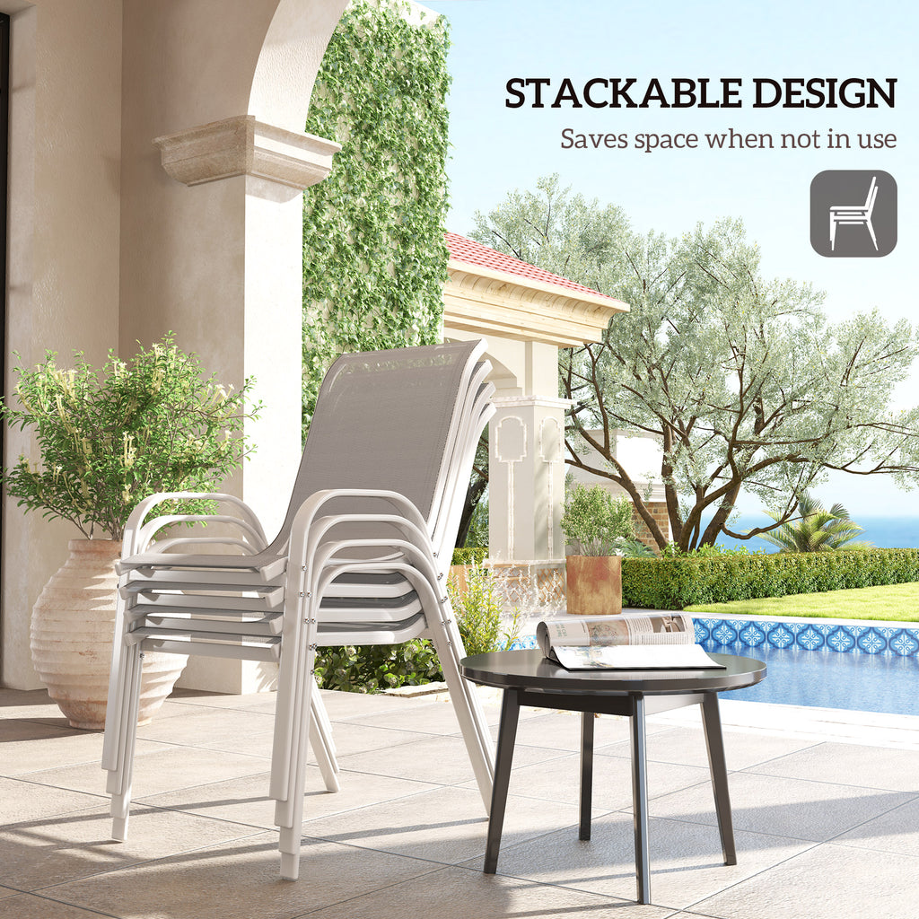 Set of 4 Outdoor Dining Chairs, Stackable Lawn Chairs with High Back, Breathable Mesh Seat for Garden Porch, Black