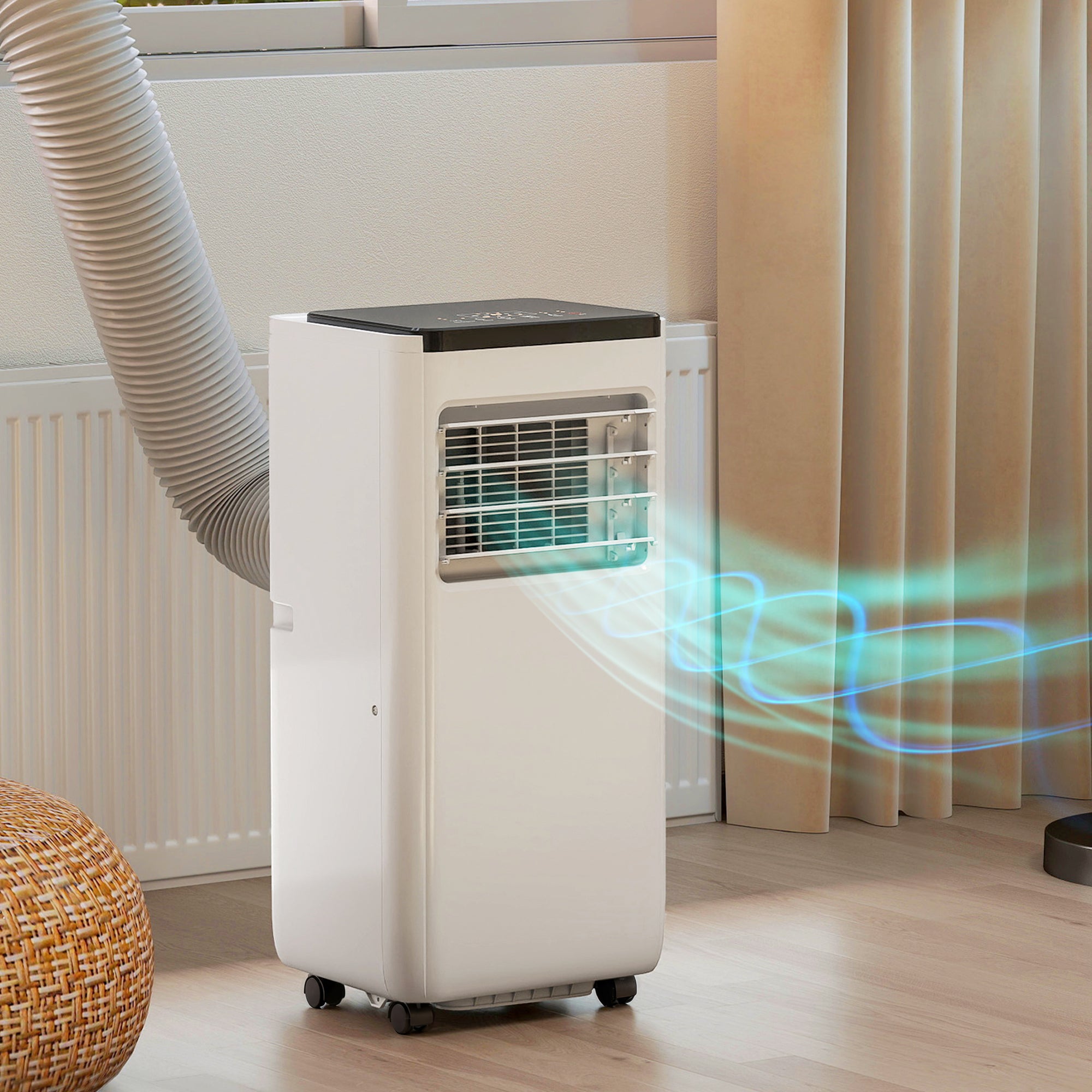 8000 BTU ተንቀሳቓሲ 4-ኣብ-ሓደ ኣየር ኮንዲሽነር ብምሑር፣ ደርቂ ኣየር፣ ፋን፣ ድቃስ፣ ዋይፋይ ድምጺ ርሑቕ ቁጽጽር፣ ጻዕዳ