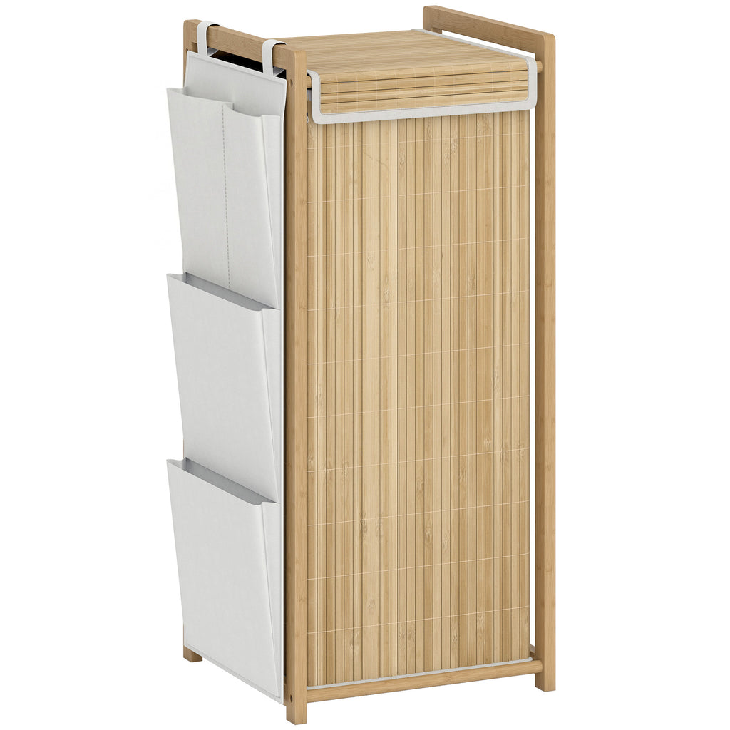 Bamboo Laundry Hamper with Removable Drawstring Bag and Side Storage Pockets, 20 Gal, Natural