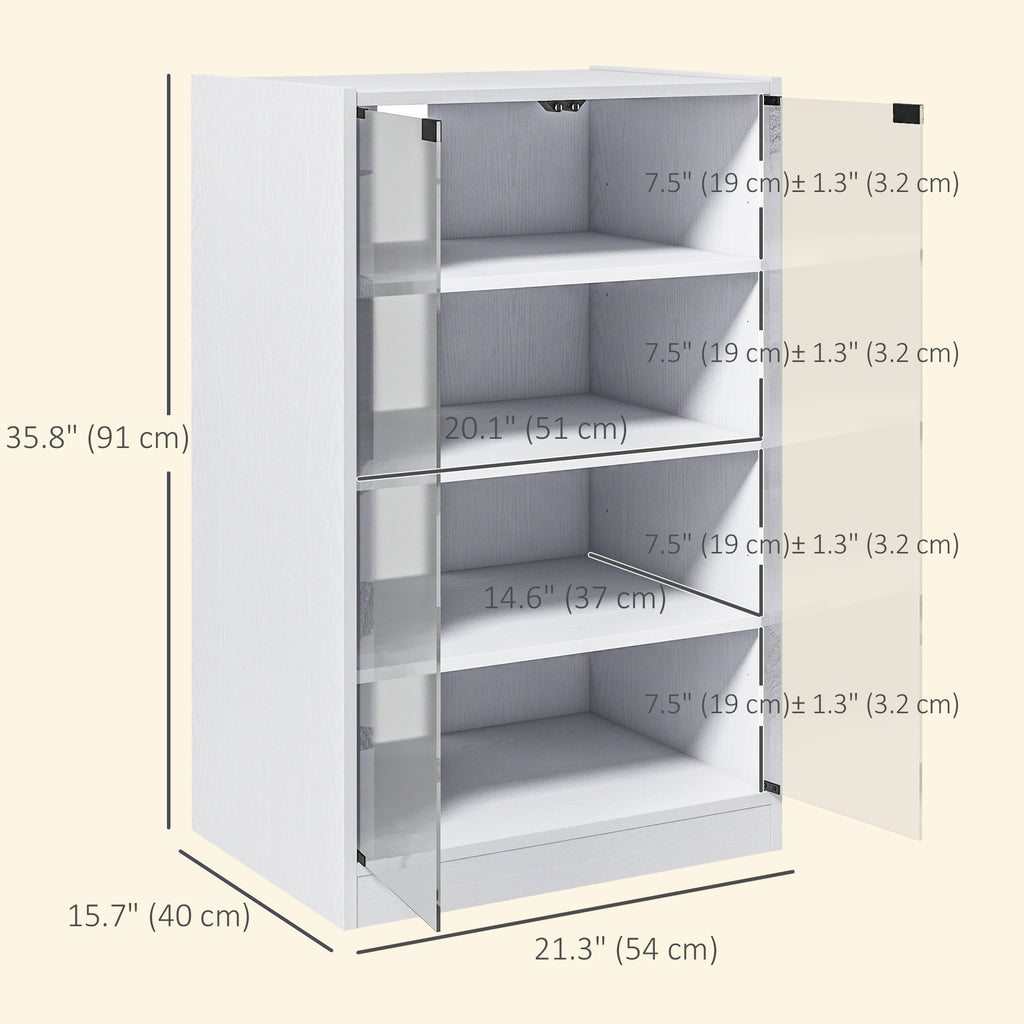 5-Tier Media Cabinet, Media Stand with Adjustable Shelves, Tempered Glass Doors, and Cable Management, Distressed White