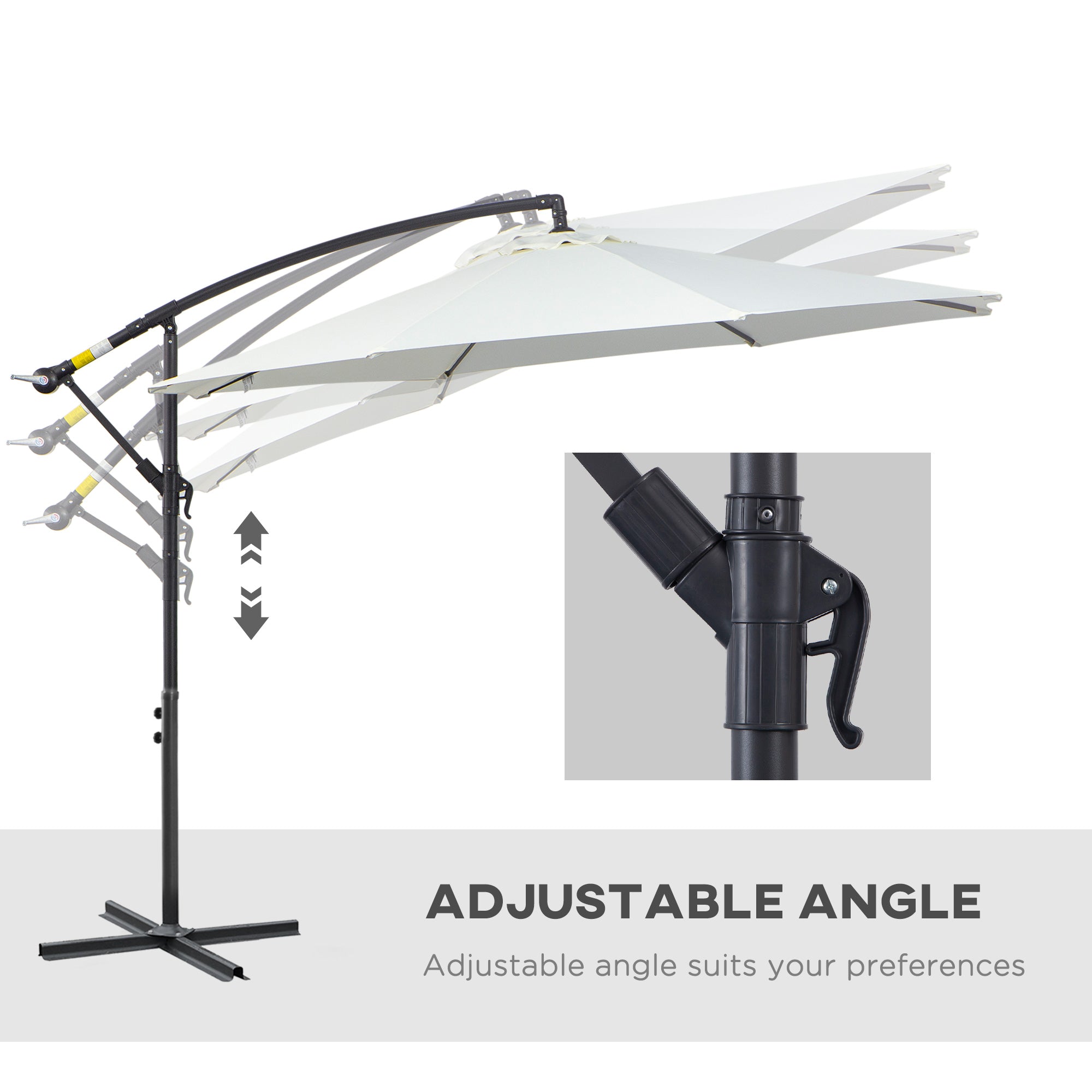 9.7ft Offset Patio UmbrellaCantilever Parasol with Crank Handle, 8 Ribs and Cross Base for Outdoor, Sun Shade, Cream