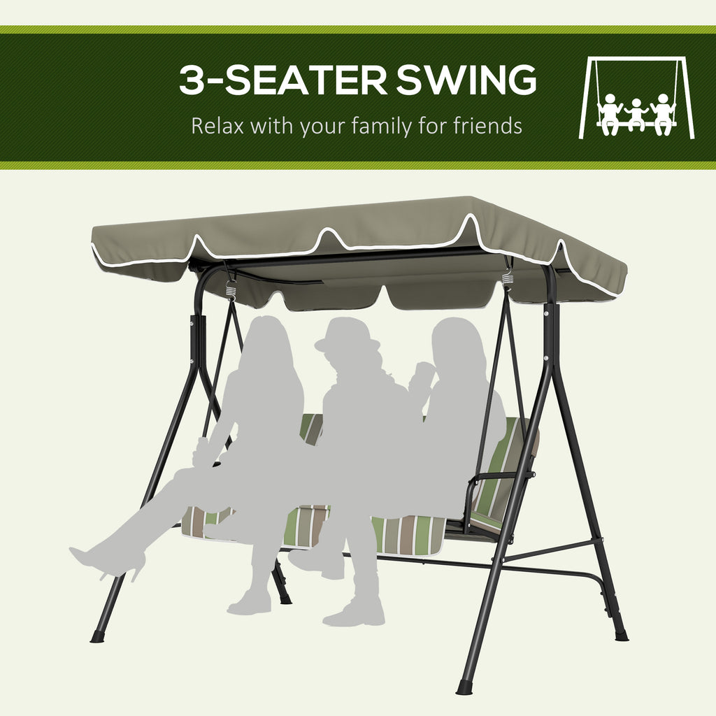 3-Seater Outdoor Porch Swing with Adjustable Canopy, Patio Swing Chair for Garden, Poolside, Backyard, Green and White