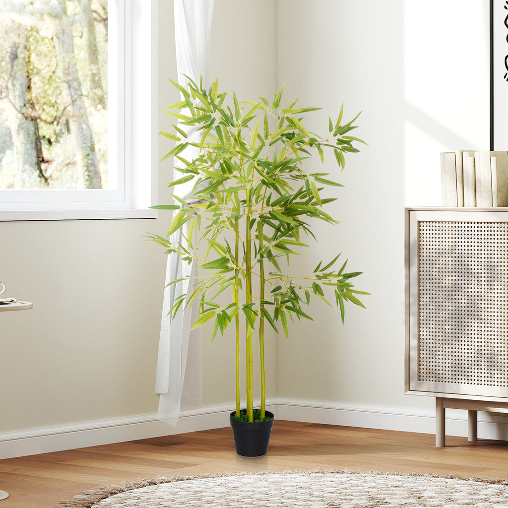 4FT Artificial Bamboo Tree Faux Decorative Plant in Nursery Pot for Indoor Décor