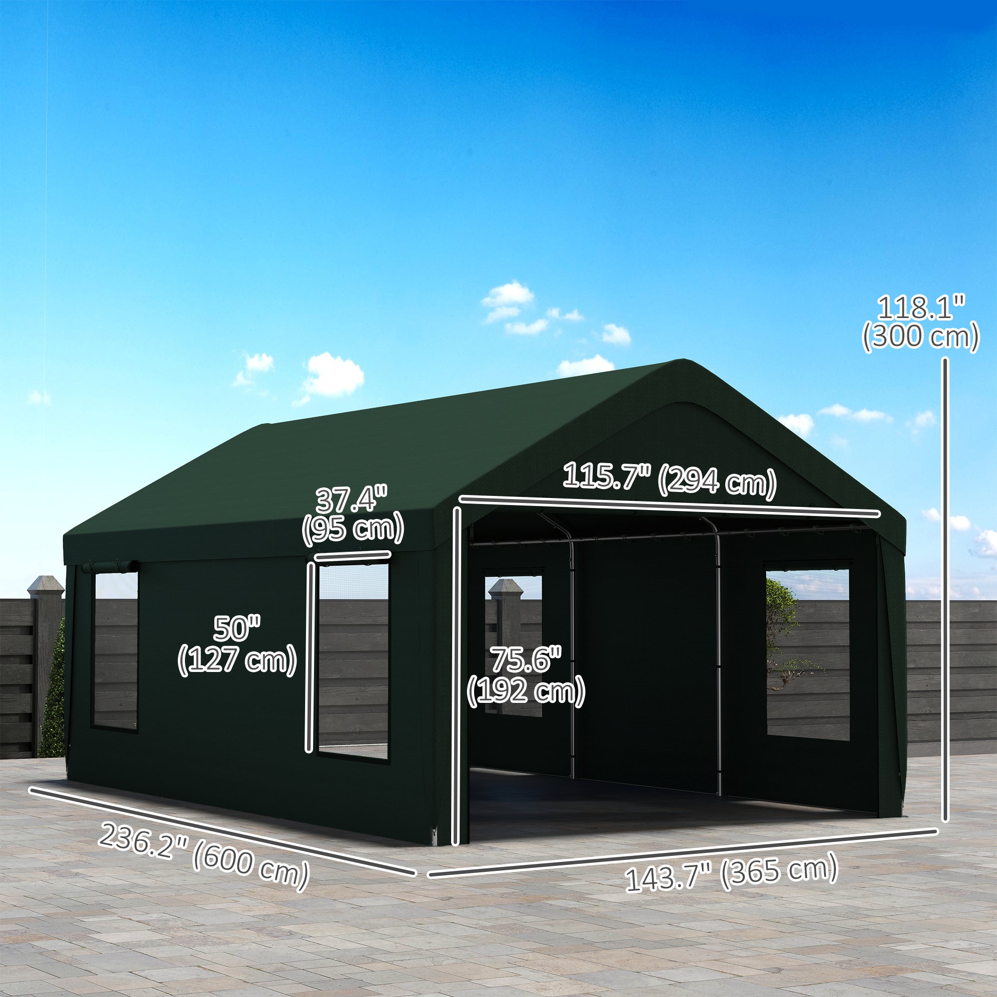 12 x 20ft Carport with 2 Roll-Up Doors, 4 Windows, Portable Garage with Removable Sidewalls for Car, Truck, Dark Grey