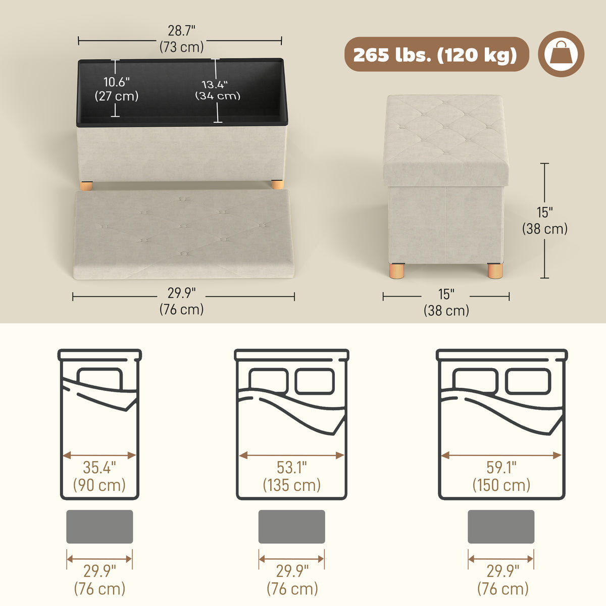 Storage Ottoman Bench, Velvet Upholstered Foldable Ottoman Footrest, Foot Stool with Wood Legs for Living Room, Bedroom