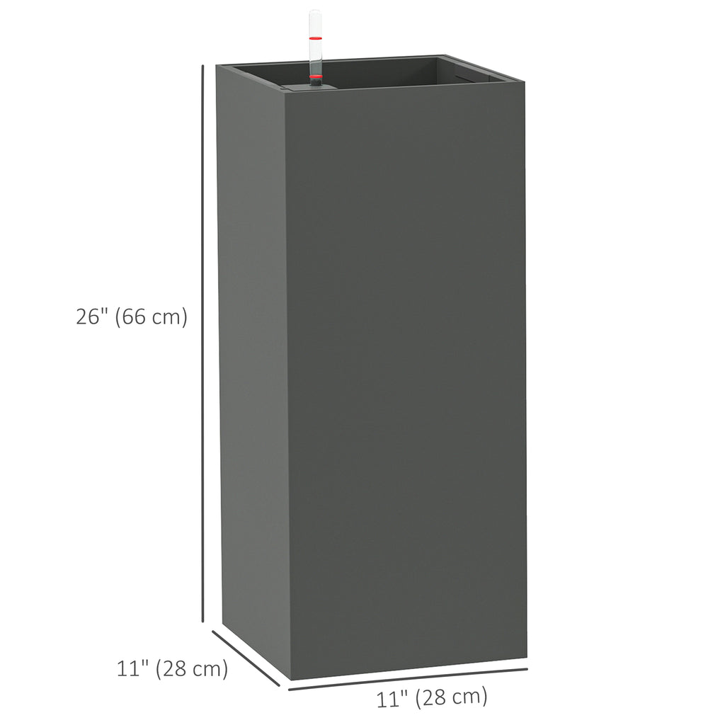 2 Pack Planter Box, 26 Inch Plastic Flower Pots with Water Level Indicator, Drainage Hole and Drain Plug, Dark Grey