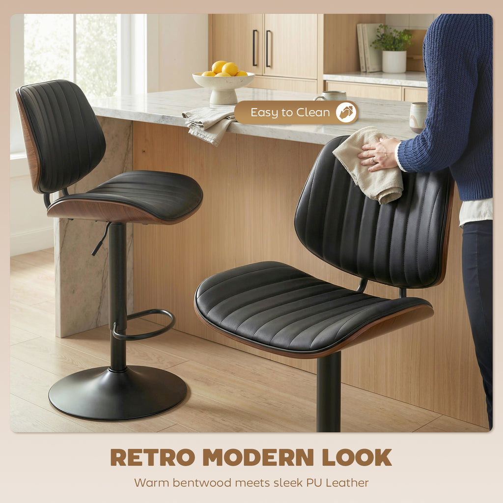 Bar Stools Set of 2, Swivel Counter Height Barstools with Back, Adjustable Height, Black