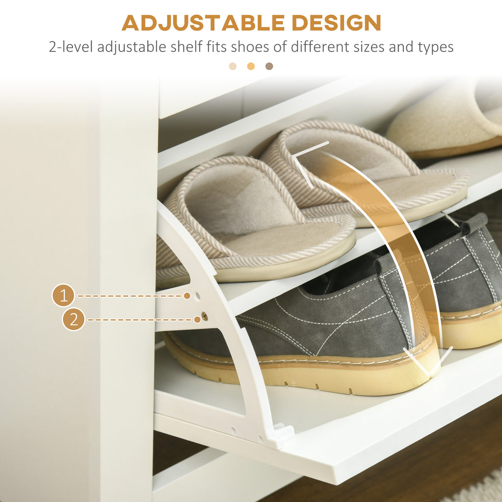 Shoe Storage Cabinet with 2 Flip Drawers and Adjustable Shelves for 6-12 Pairs of Shoes, White