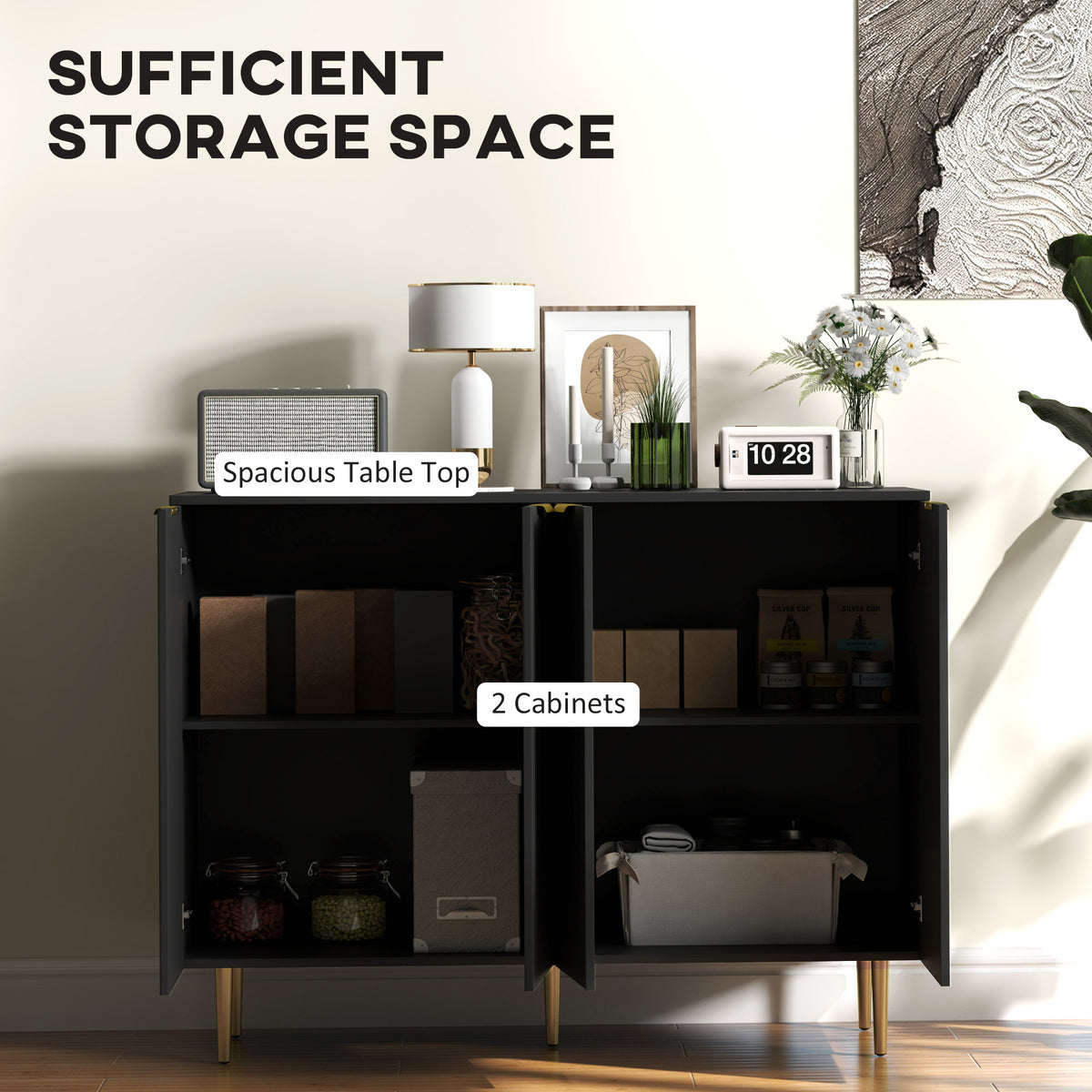 Modern Kitchen Storage Cabinet, Sideboard Buffet Cabinet with Adjustable Shelves for Hallway, Black