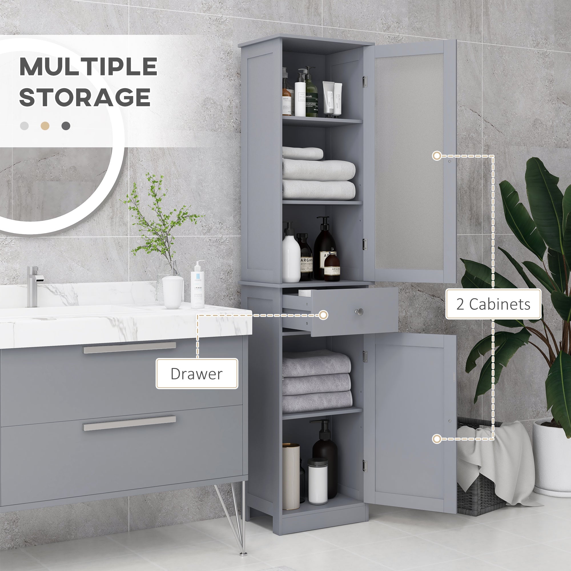 Tall Bathroom Cabinet, Bathroom Storage Cabinet with Drawers, 2 Doors and Adjustable Shelves, White
